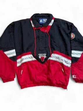Vintage Starter Chicago Bulls NBA Half-Zip Pullover Jacket Men’s L Made in Korea